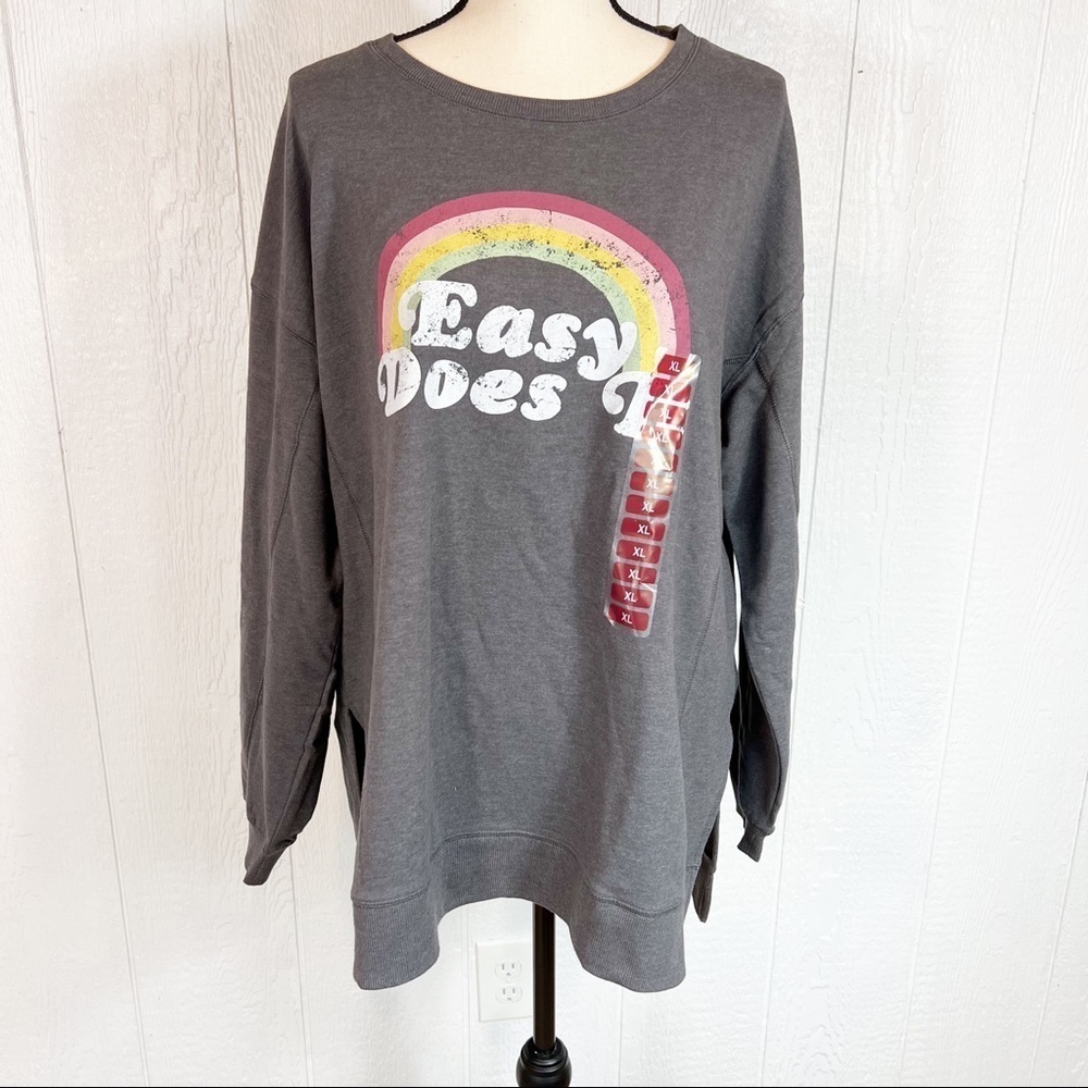 NEW Wildfox Easy Does It Statement Sweatshirt Gray and Rainbow XL